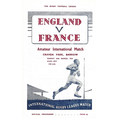 1972 England v France Amateur International Match Rugby League Programme