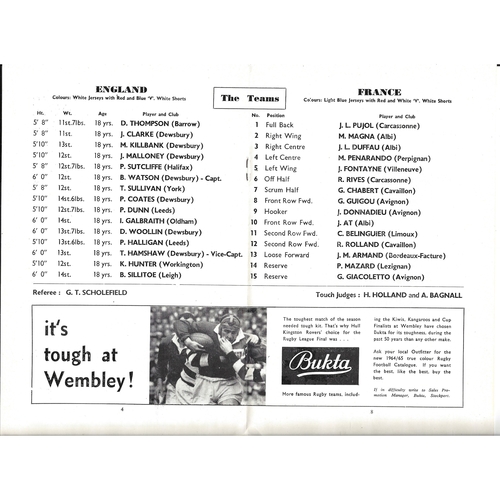 1965 England v France Junior International Match Rugby League Programme