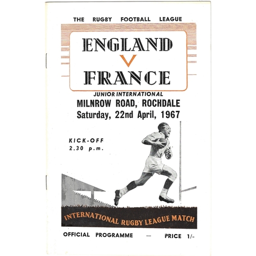 1967 England v France Junior International Match Rugby League Programme