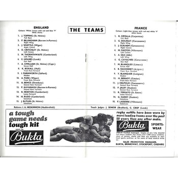 1969 England v France Junior International Match Rugby League Programme