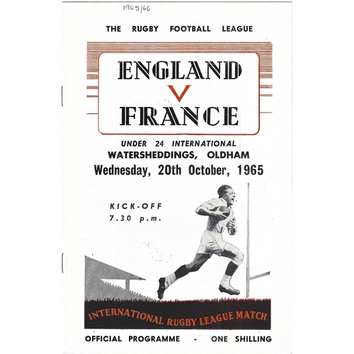 1965 England v France Under 24 International Match Rugby League Programme