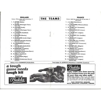 1969 England v France Under 24 International Match Rugby League Programme