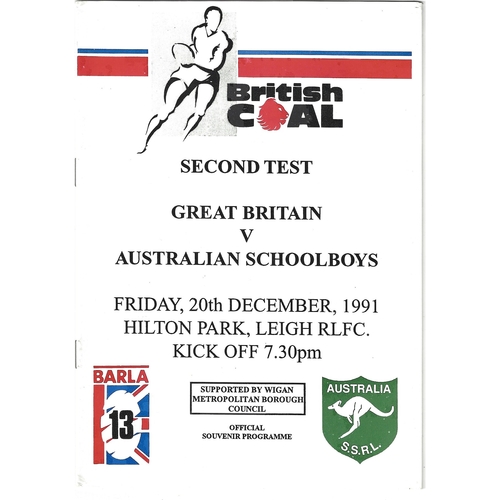 1991 Great Britain Schoolboys v Australia Schoolboys Second Test Match (20/12/1991) Rugby League Programme