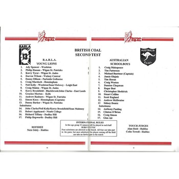 1991 Great Britain Schoolboys v Australia Schoolboys Second Test Match (20/12/1991) Rugby League Programme