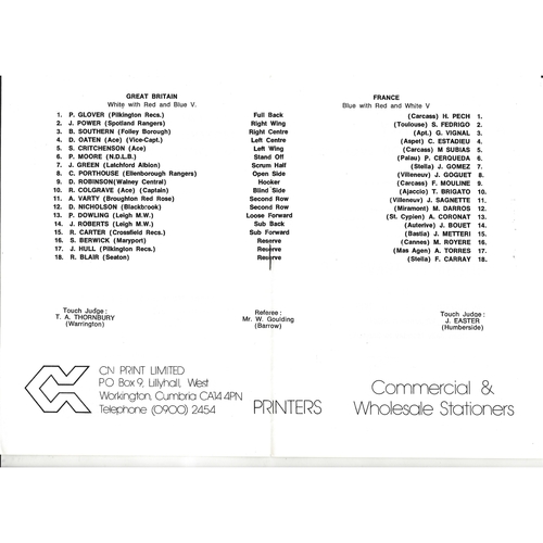 1978 Great Britain v France Amateur International Match Rugby League Programme