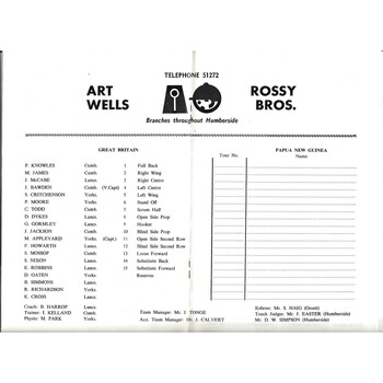 1979 Great Britain v Papua New Guinea Amateur International Match Rugby League Programme