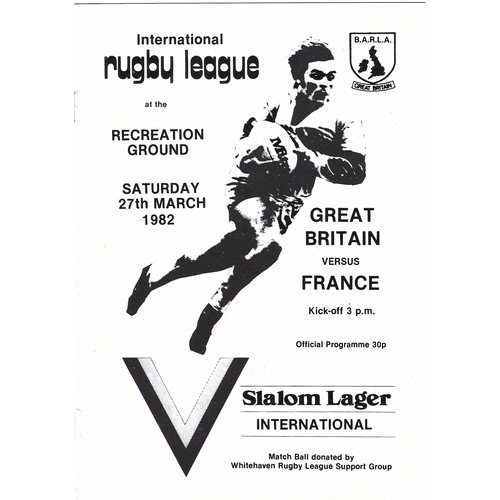 1982 Great Britain v France Amateur International Match Rugby League Programme