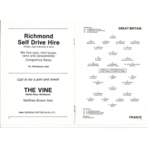 1982 Great Britain v France Amateur International Match Rugby League Programme