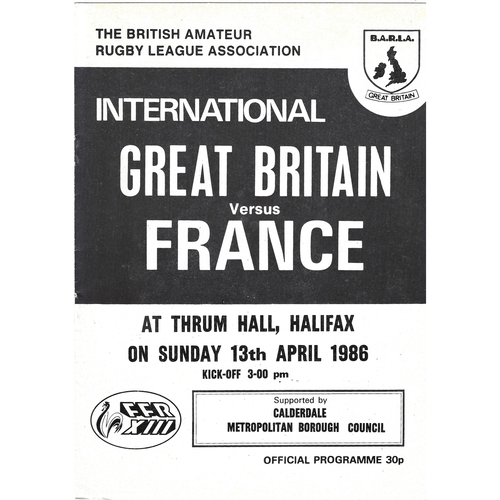 1986 Great Britain v France Amateur International Match Rugby League Programme