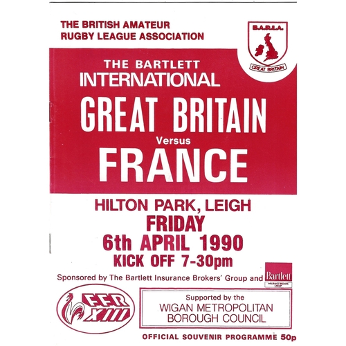 1990 Great Britain v France Amateur International Match Rugby League Programme
