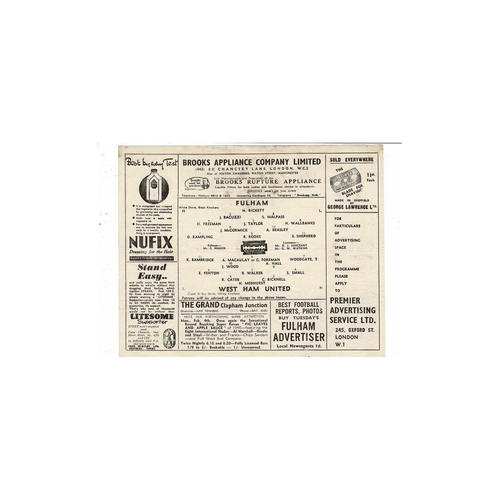 1945/46 Fulham v West Ham United Football Programme