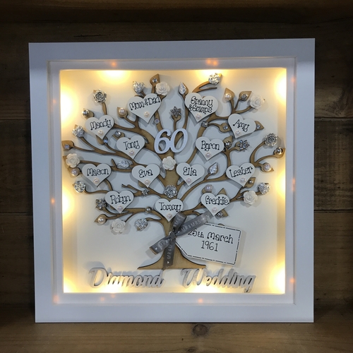 Personalised Anniversary Gift – Custom Family Tree Frame with Names, Pearls & Optional Lights