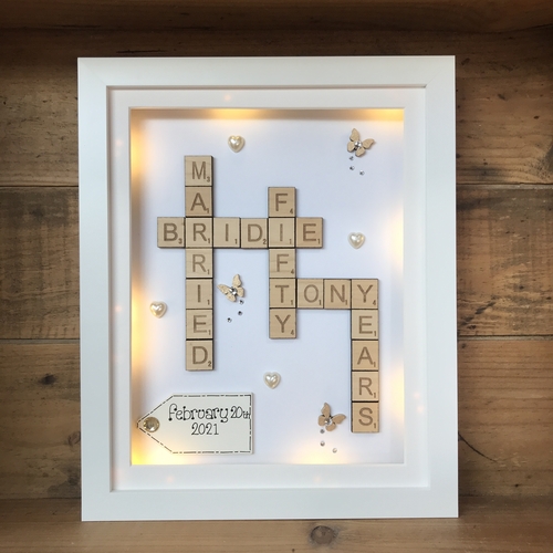Customised Scrabble Family Name Box Frame with optional LED Lights | Personalised  Anniversary Gift