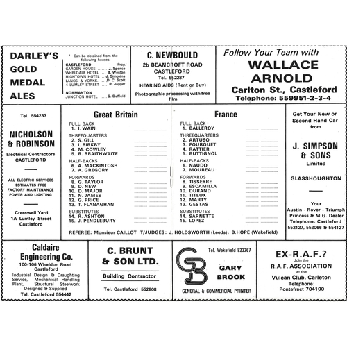 1979 Great Britain v France Amateur Youth International Match Rugby League Programme