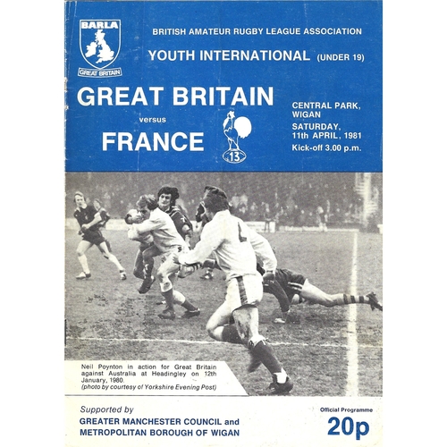 1981 Great Britain v France Amateur Youth (U-19) International Match Rugby League Programme