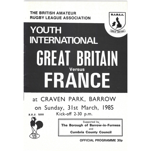 1985 Great Britain v France Amateur Youth International Match Rugby League Programme