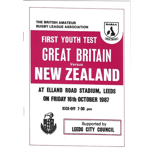 1987 Great Britain v New Zealand Amateur Youth First Test International Match Rugby League Programme