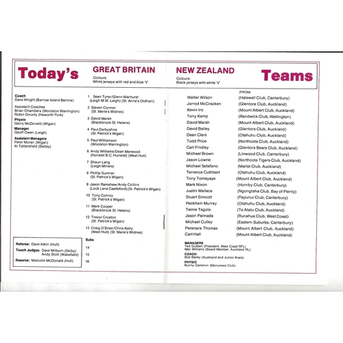 1987 Great Britain v New Zealand Amateur Youth First Test International Match Rugby League Programme