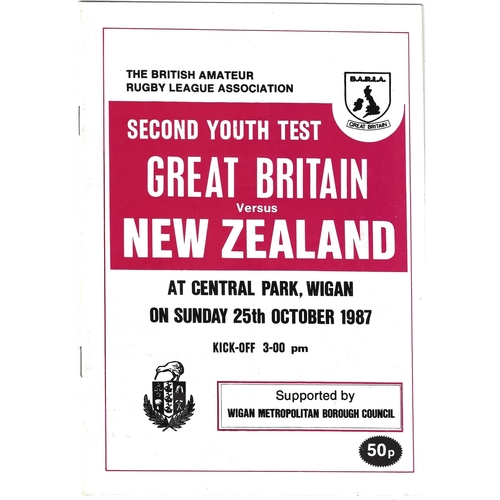 1987 Great Britain v New Zealand Amateur Youth Second Test International Match Rugby League Programme