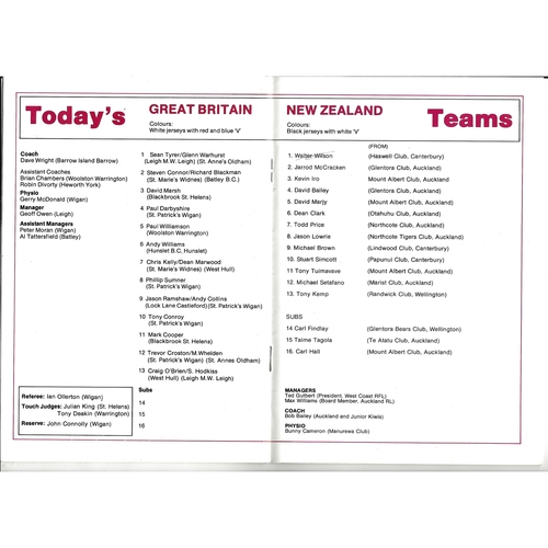1987 Great Britain v New Zealand Amateur Youth Second Test International Match Rugby League Programme