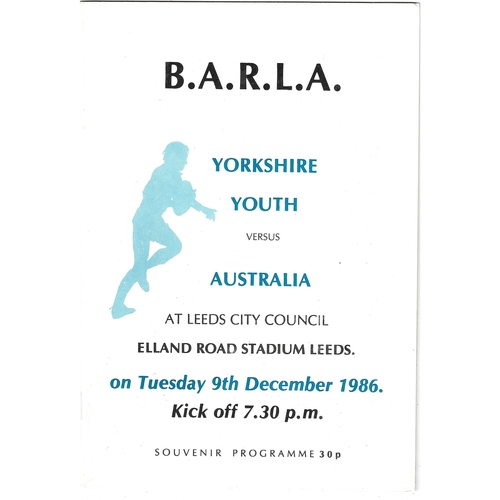 1986 BARLA Yorkshire Youth v Australia International Match Rugby League Programme