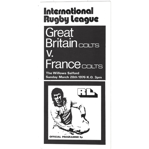 1976 Great Britain Colts v France Colts International Rugby League Programme