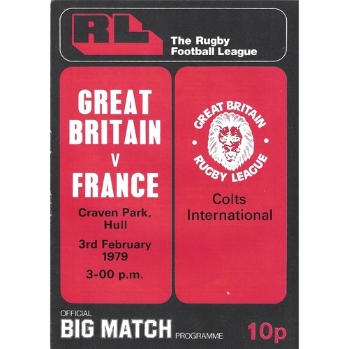 1979 Great Britain Colts v France Colts International Rugby League Programme