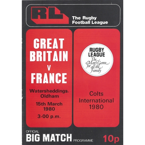 1980 Great Britain Colts v France Colts International Rugby League Programme