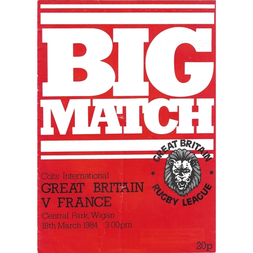 1984 Great Britain Colts v France Colts International Rugby League Programme