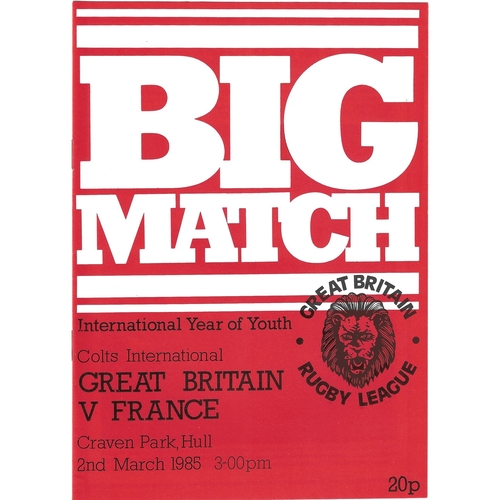 1985 Great Britain Colts v France Colts International Rugby League Programme