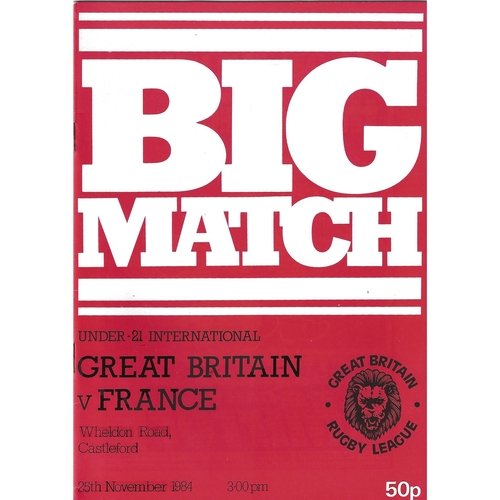 1984 Great Britain v France Under-21 International Rugby League Programme