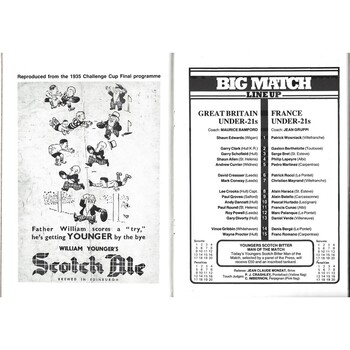 1984 Great Britain v France Under-21 International Rugby League Programme