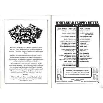 1985 Great Britain v New Zealand Under-21 International Rugby League Programme