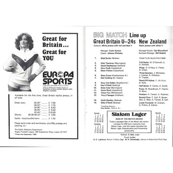 1980 Great Britain v New Zealand Under-24 International Rugby League Programme