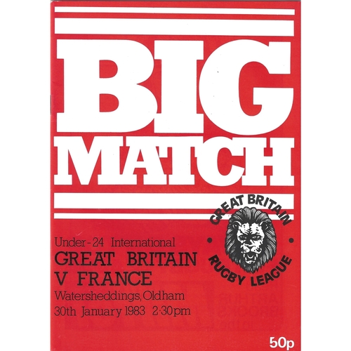 1983 Great Britain v France Under-24 International Rugby League Programme