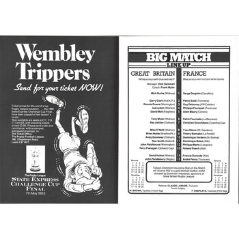 1983 Great Britain v France Under-24 International Rugby League Programme