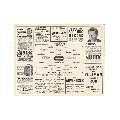 1946/47 Fulham v Plymouth Argyle Football Programme