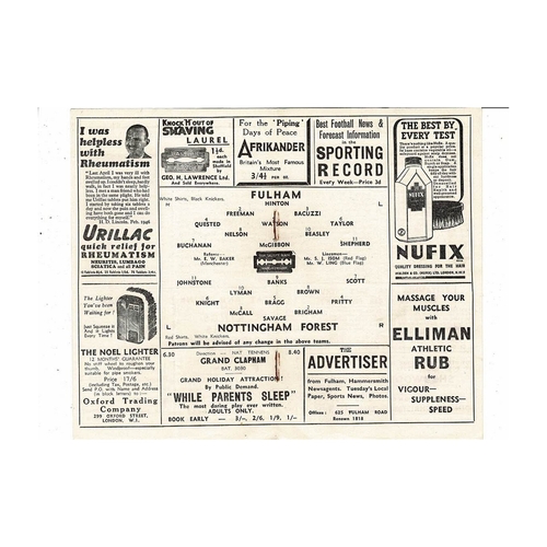 1946/47 Fulham v Nottingham Forest Football Programme