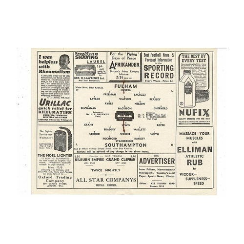 1946/47 Fulham v Southampton Football Programme