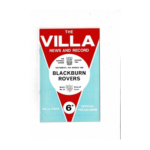 1967/68 Aston Villa v Blackburn Rovers Football Programme + League Review