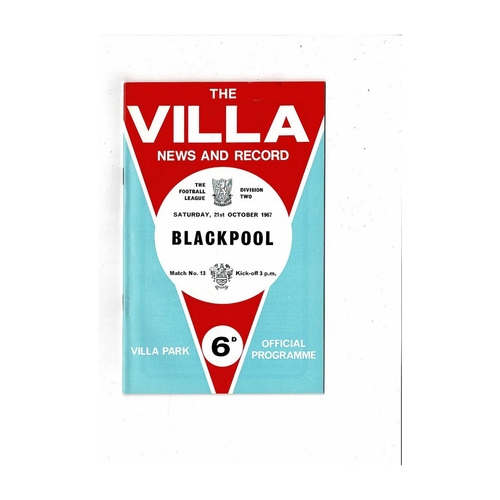 1967/68 Aston Villa v Blackpool Football Programme + League Review