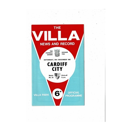 1967/68 Aston Villa v Cardiff City Football Programme + League Review