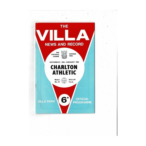 1967/68 Aston Villa v Charlton Athletic Football Programme + League Review