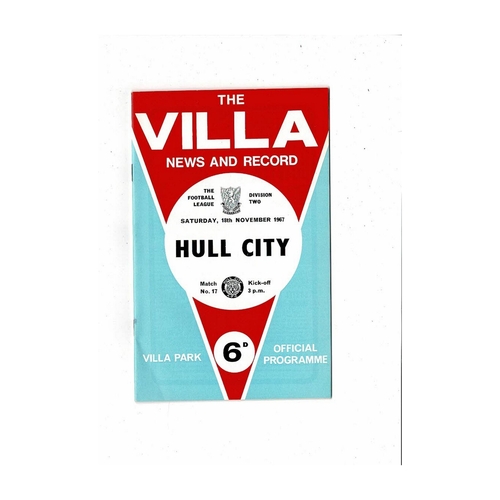 1967/68 Aston Villa v Hull City Football Programme + League Review