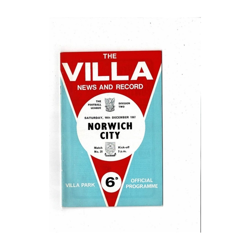 1967/68 Aston Villa v Norwich City Football Programme + League Review