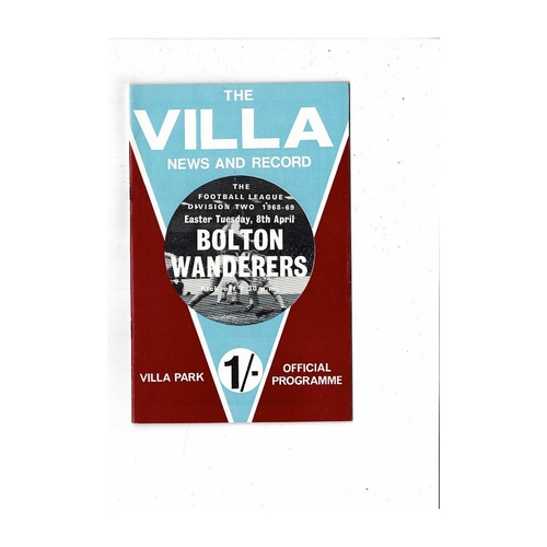 1968/69 Aston Villa v Bolton Wanderers Football Programme + League Review