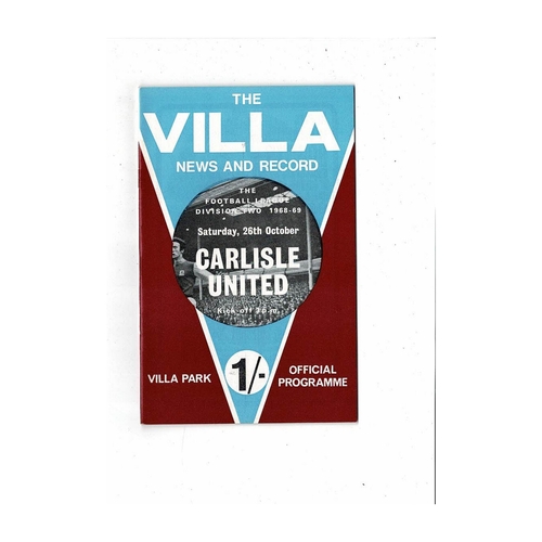 1968/69 Aston Villa v Carlisle United Football Programme + League Review