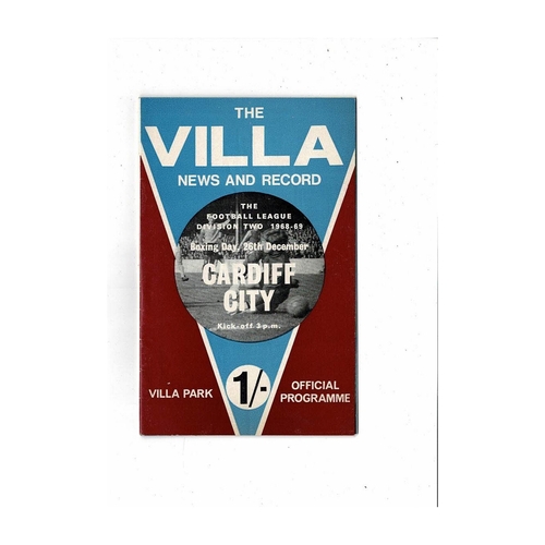 1968/69 Aston Villa v Cardiff City Football Programme + League Review