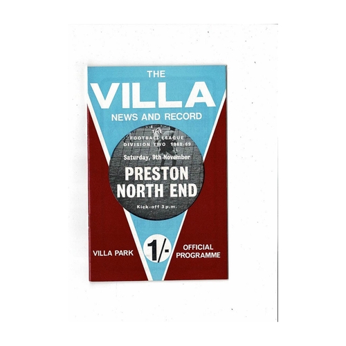 1968/69 Aston Villa v Preston Football Programme + League Review