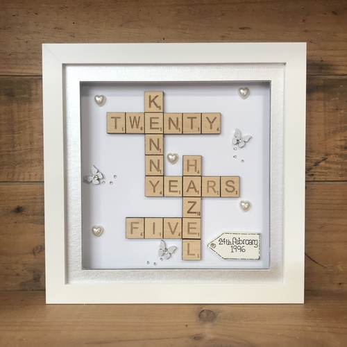 Customised Silver Wedding Scrabble Name Box Frame